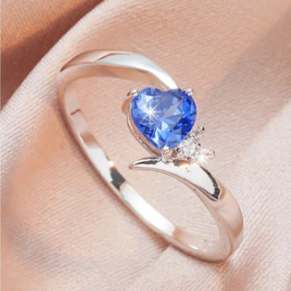 Heart Shaped Love Tanzanian Flame with Zircon Ring Size 7.5